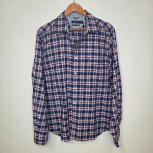 Nautica Mens XL Classic Fit Stretch Plaid Button Down Shirt‎ Navy Blue Red White